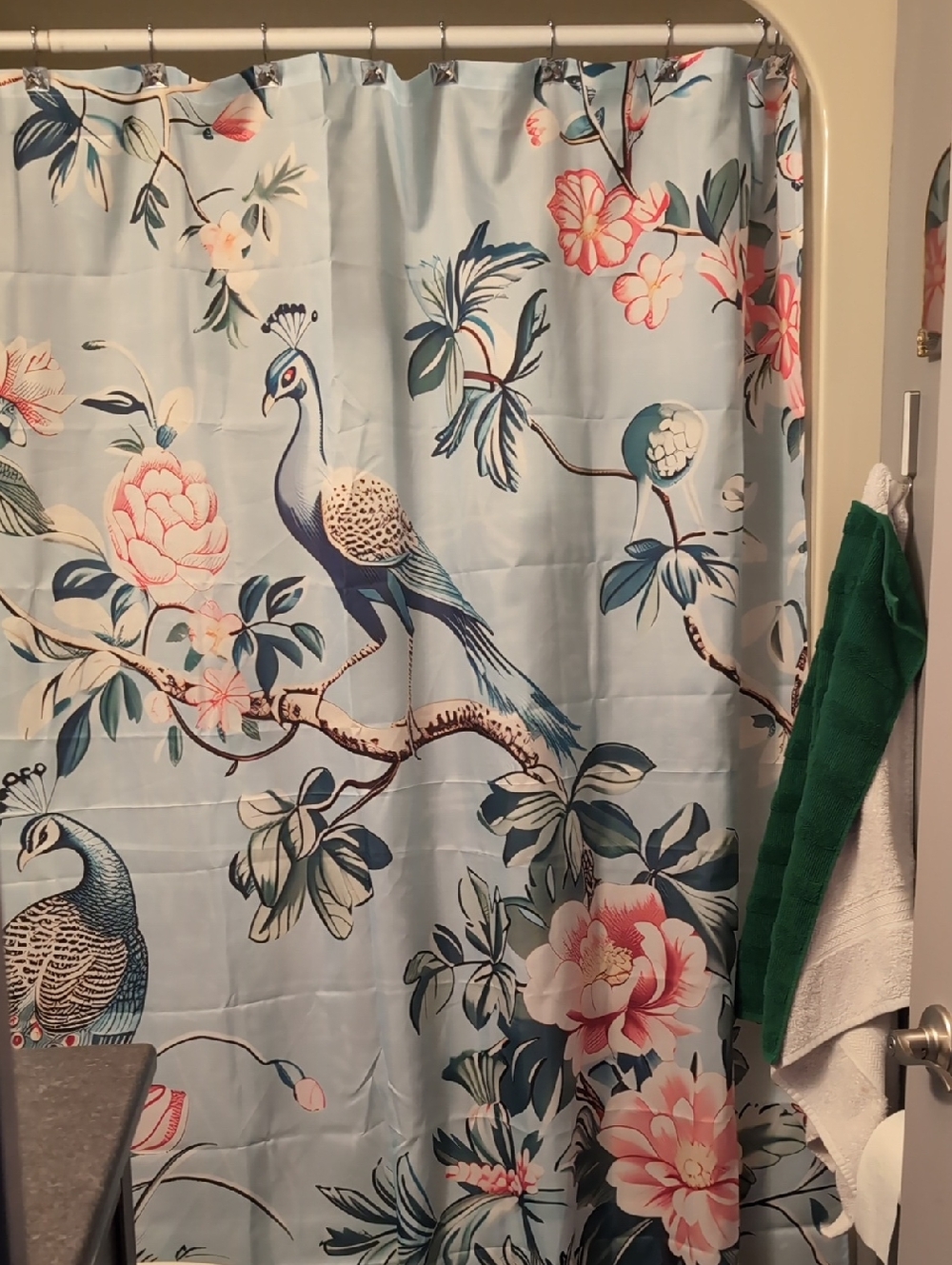 Blue Floral Peacock Shower Curtain